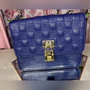 Anne Klein Royal Blue and Gold Quilted Crossbody Bag